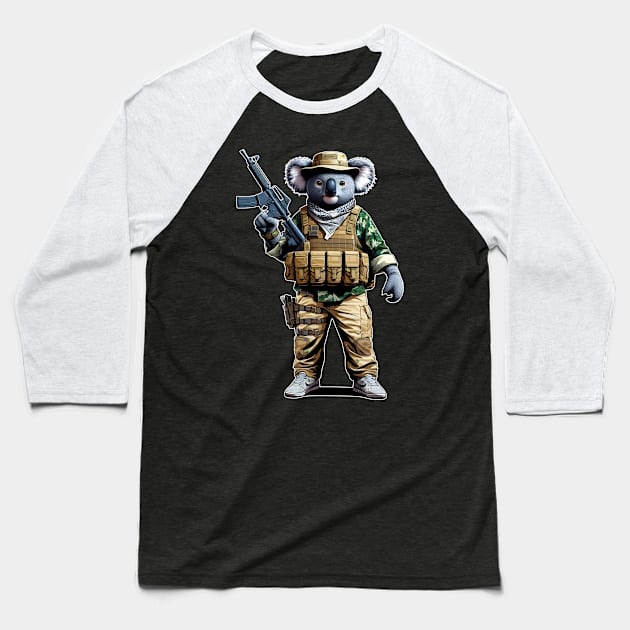 Tactical Koala Baseball T-Shirt by Rawlifegraphic